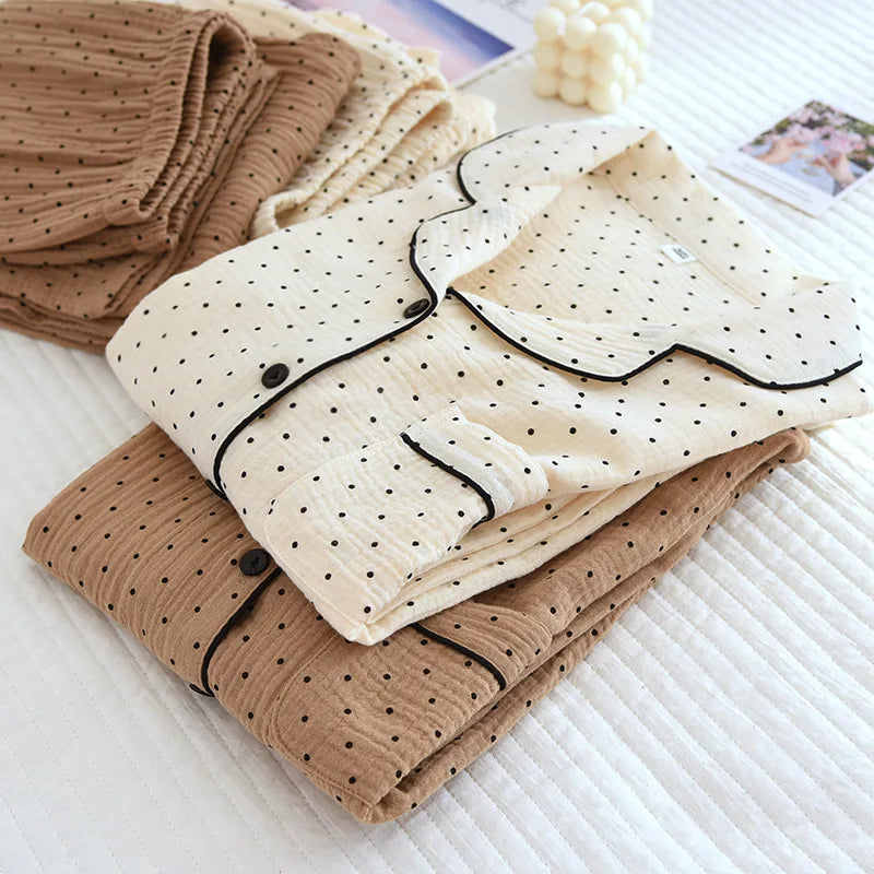 KAELAH Cotton Gauze Pajamas Polka Dot Print Sleepwear Lady