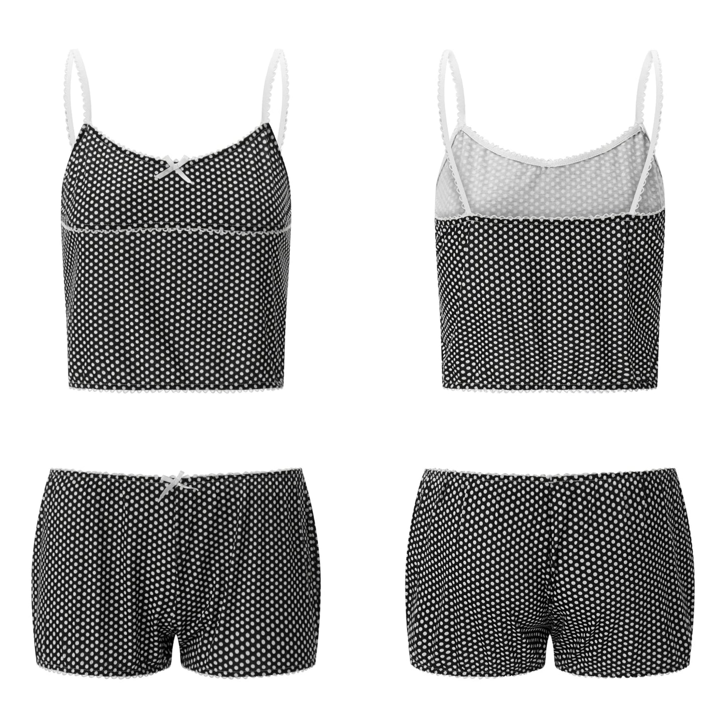 KAELAH Dot Print Sleeveless Camisole+ Elastic Shorts Club Sleepwear