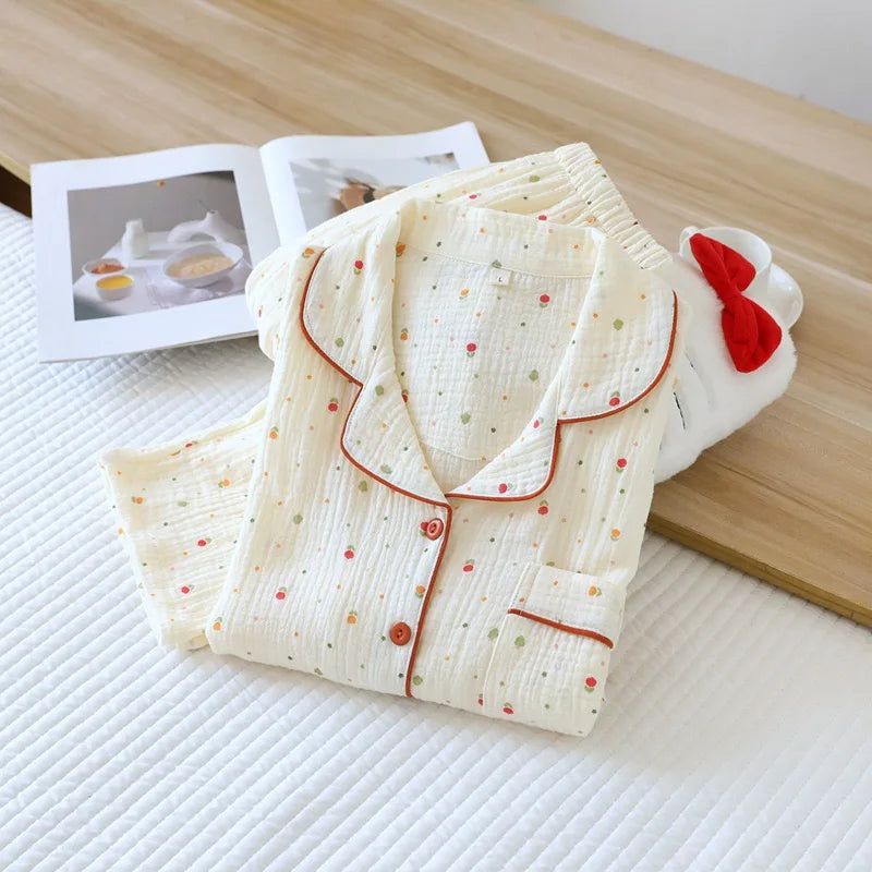 KAELAH Cotton Crepe Women's Pajamas Casual Soft Loose Sleepwear Long Sleeve