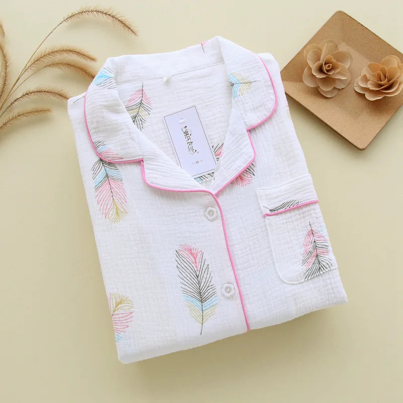 KAELAH Cotton Gauze Pajamas Polka Dot Print Sleepwear Lady