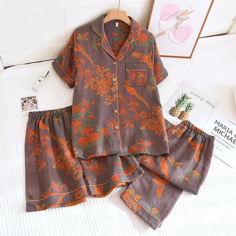 KAELAH Sleeve Sleepwear Women's Pajamas Set Gauze Cotton Pjs