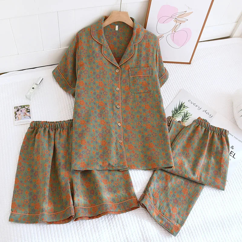 KAELAH Sleeve Sleepwear Women's Pajamas Set Gauze Cotton Pjs