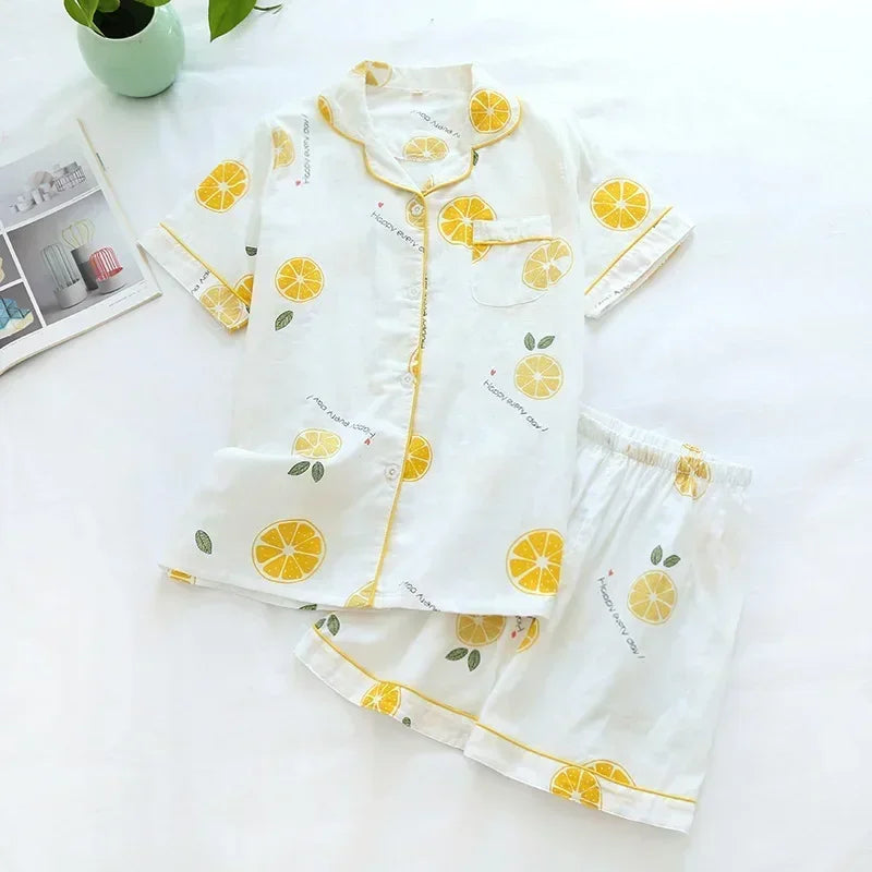 KAELAH Japanese simple short pyjamas womencotton short sleeves ladies