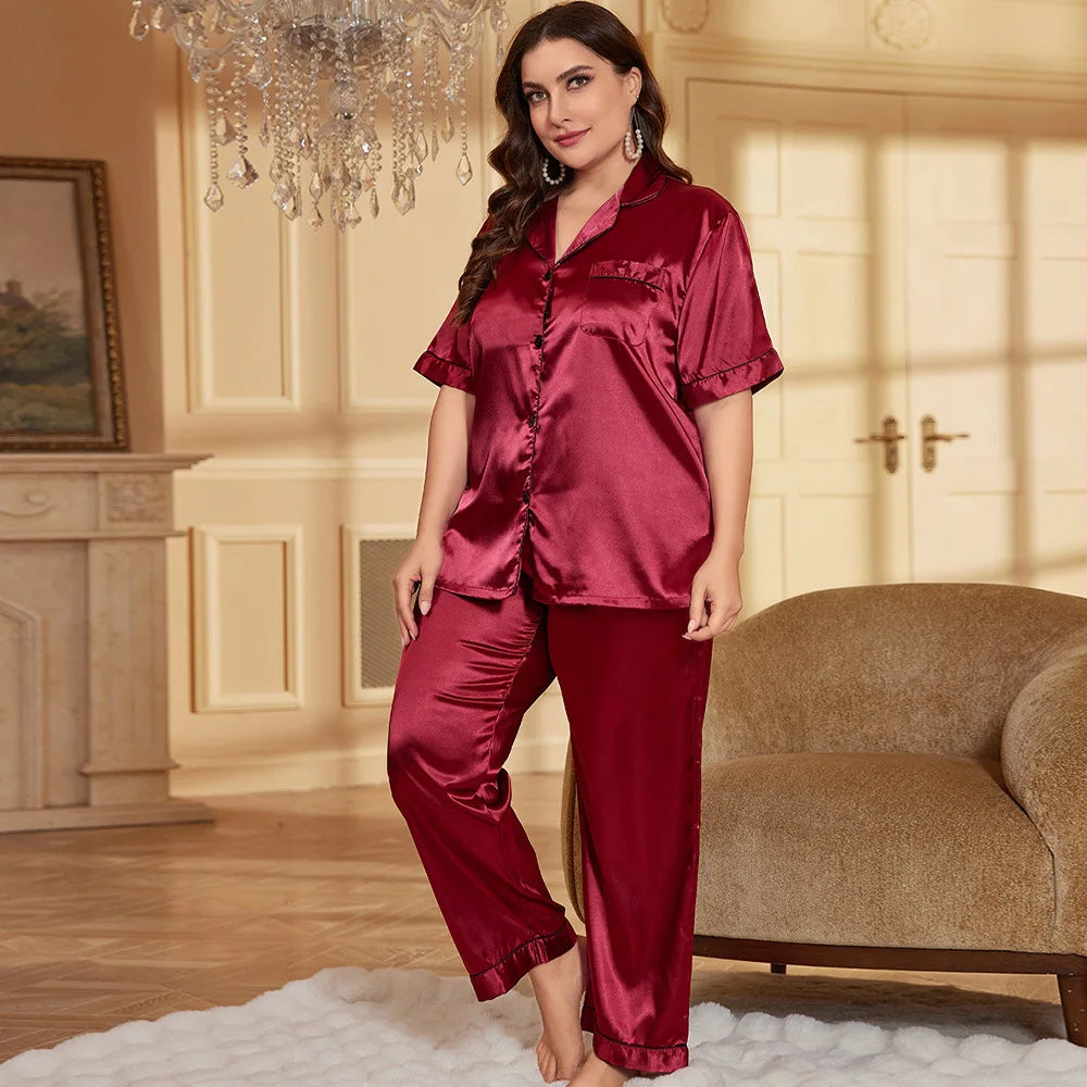 KAELAH Summer Silk Satin Sleepwear Trouser Pijamas Suit Loungewear