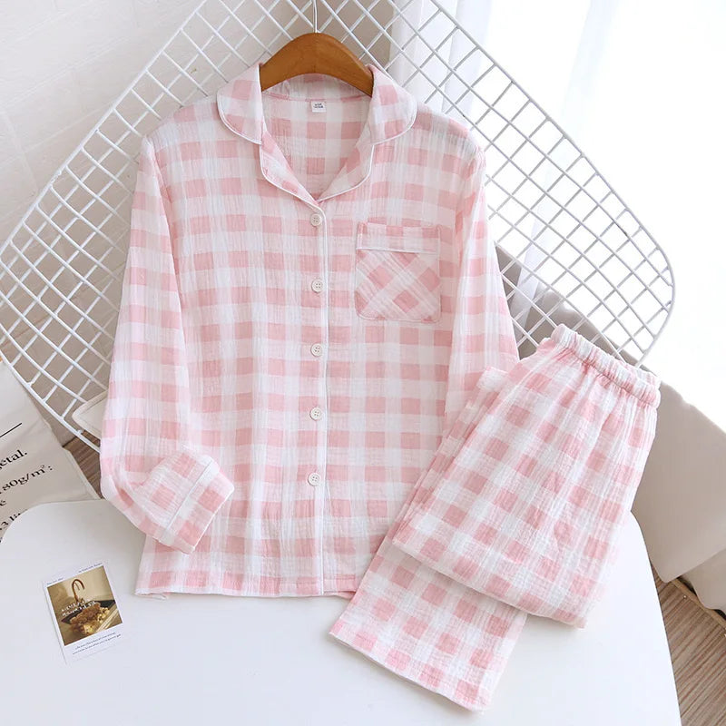 KAELAH Cotton Gauze Pajamas Polka Dot Print Sleepwear Lady