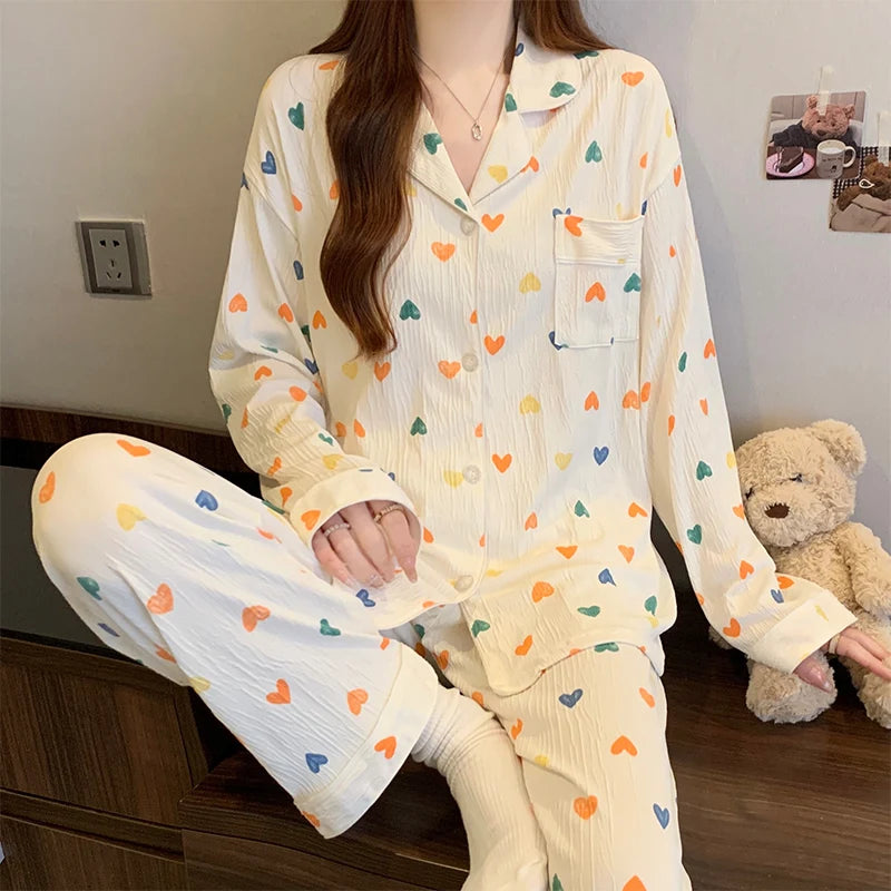KAELAH Pink Bow Tie Design Pajamas for Women Long Sleeve Top & Elastic