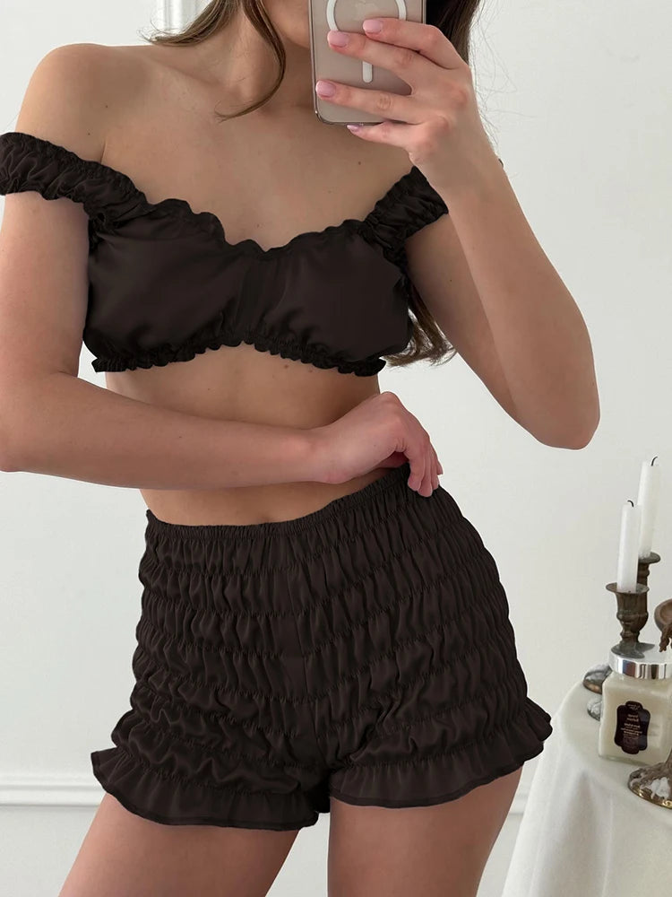 KAELAH Sexy Satin Sleepwear women's pajamas Crop Top Vest With Ruch Elastic Waist