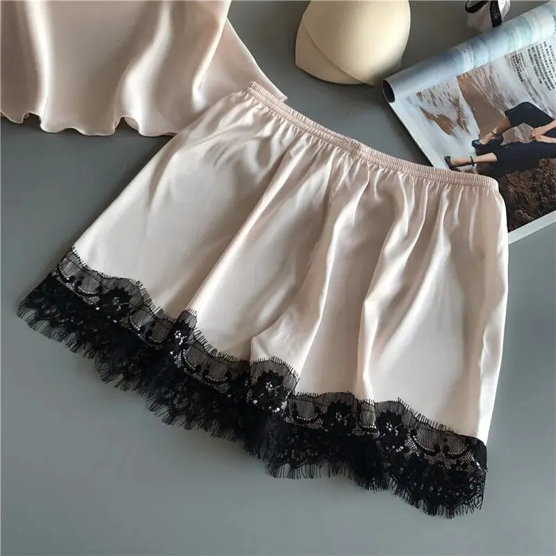 KAELAH Suit Fashion V-Neck Lace Sexy Lingerie Pyjamas Sleep Shorts Set Sleepwear New