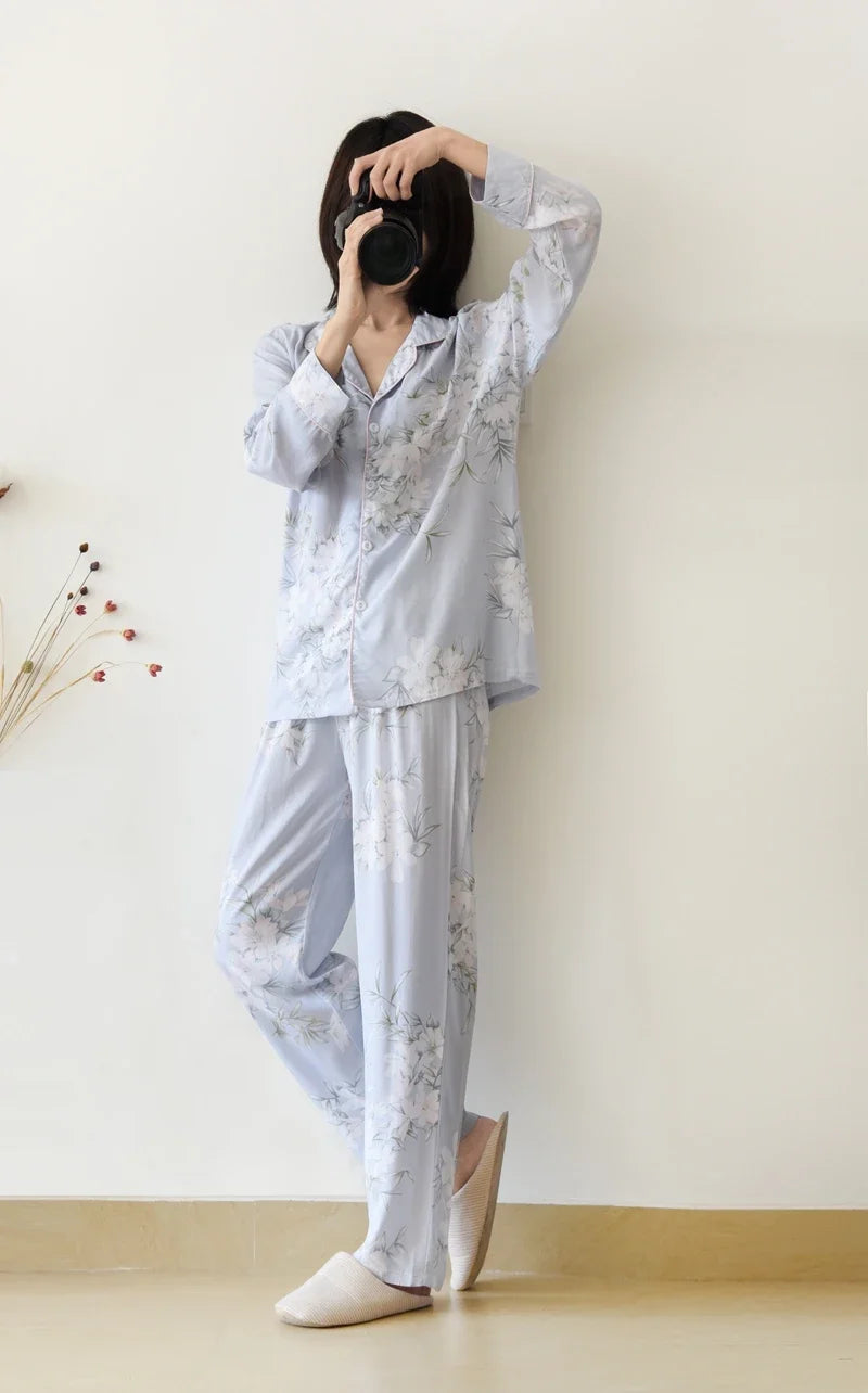 KAELAH Japanese style new spring and summer women's pajamas Viscose fiber silk