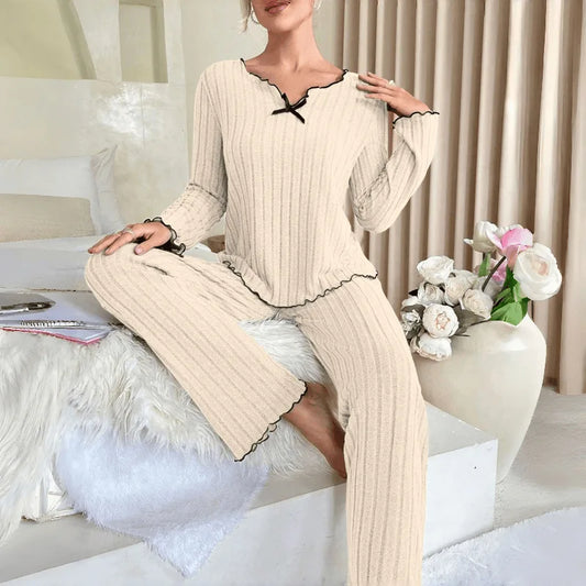 KAELAH Flannel Warm Sleepwear Women Casual Pajamas Set Loungewear