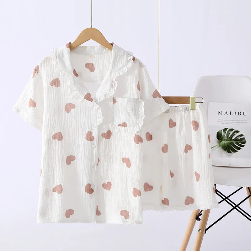 KAELAH Comfort Gauze Cotton Turn-down Collar Sleepwear Carrot