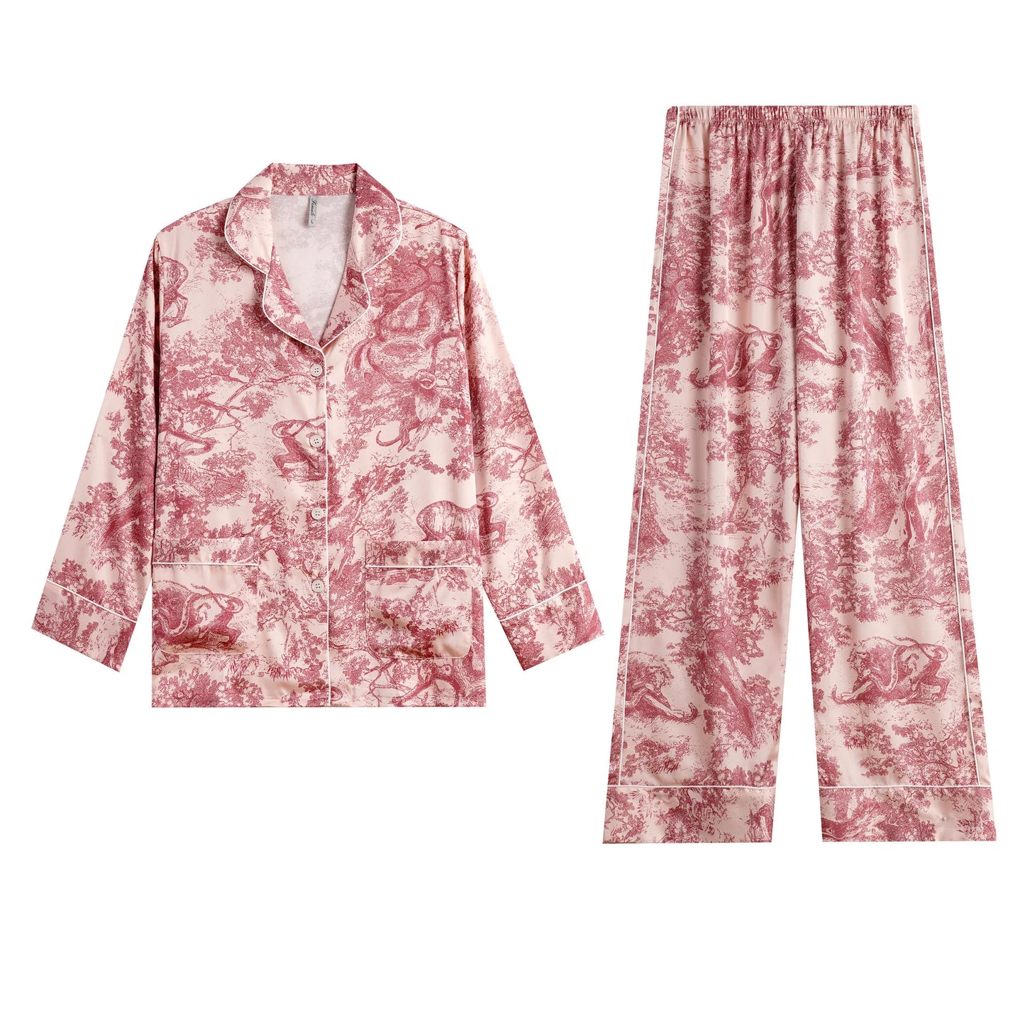 KAELAH Print Design Ice Silk Pajamas Women's Spring Summer Long Sleeves