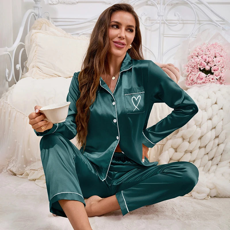 KAELAH Set Embroidery Victorian Pajama Long Sleeve Tops