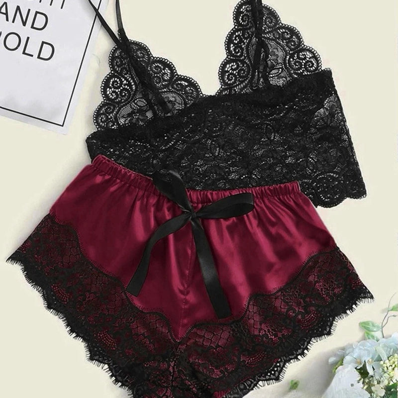 KAELAH Pajama Sets Sexy for Women 2 Pieces Top Shorts Set Sleepwear Lace