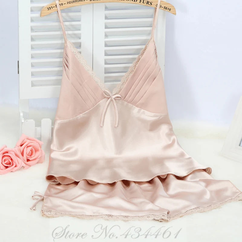 KAELAH Sexy Lace Bow Cami Suspender Pijamas Suit Lingerie