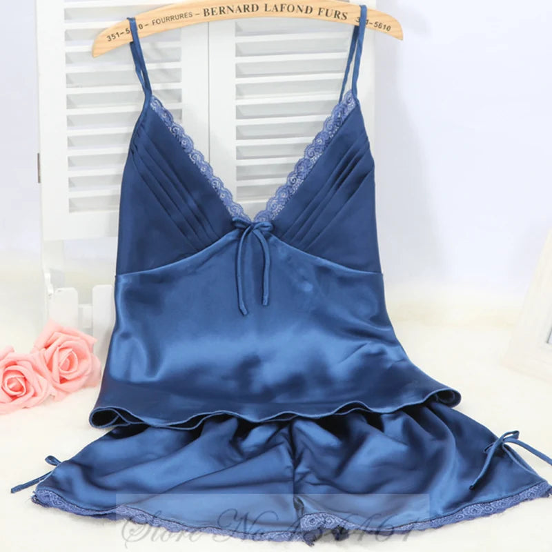 KAELAH Sexy Lace Bow Cami Suspender Pijamas Suit Lingerie