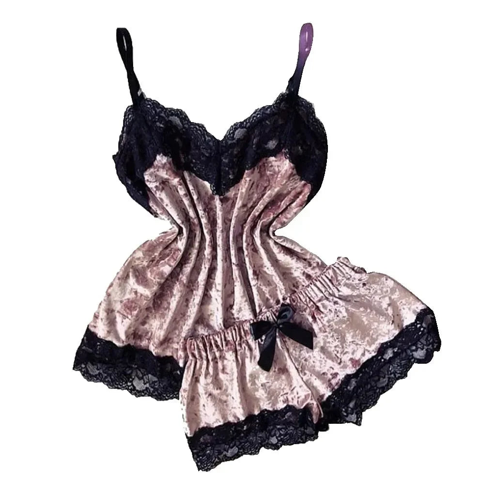 KAELAH Pure Velvet Pajamas Set Women's Sexy Lingerie Sleepwear Nightwear Cute