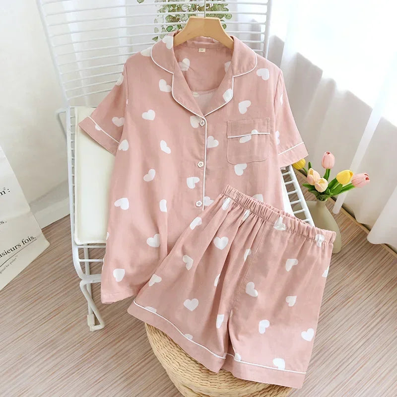 KAELAH Japanese simple short pyjamas womencotton short sleeves ladies