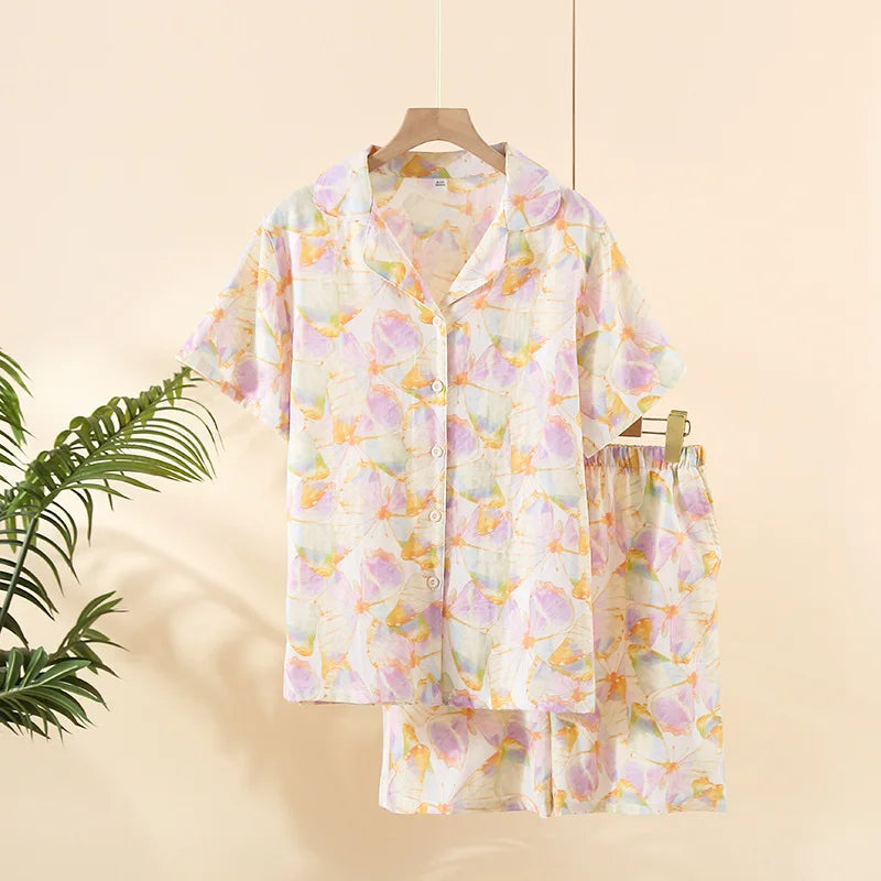KAELAH Japanese simple short pyjamas womencotton short sleeves ladies