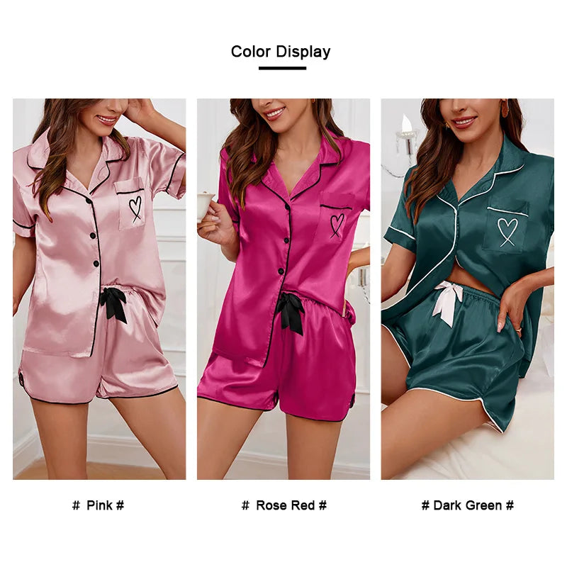 KAELAH Pajamas Lounge Set Heart Embroidered Pocket Patched Sleepwear Button