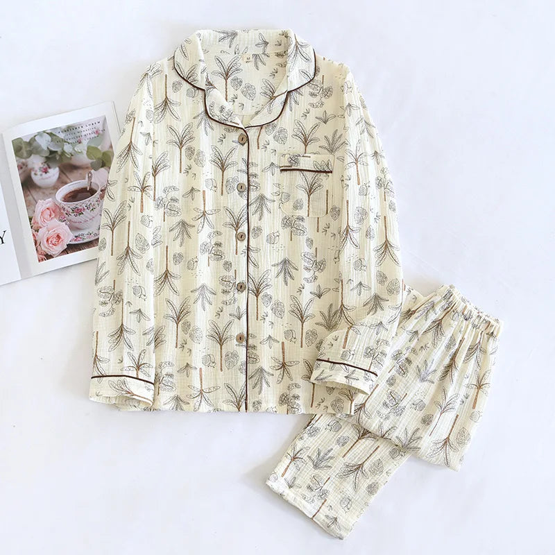 KAELAH Leaf Cotton Plus Pajamas Flower Printing Loungewear