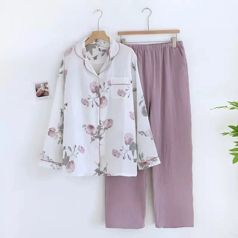 KAELAH Cotton Gauze Pajamas Polka Dot Print Sleepwear Lady