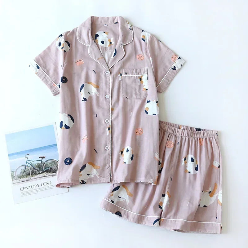 KAELAH Japanese simple short pyjamas womencotton short sleeves ladies