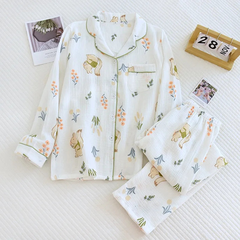 KAELAH Cotton Gauze Pajamas Polka Dot Print Sleepwear Lady