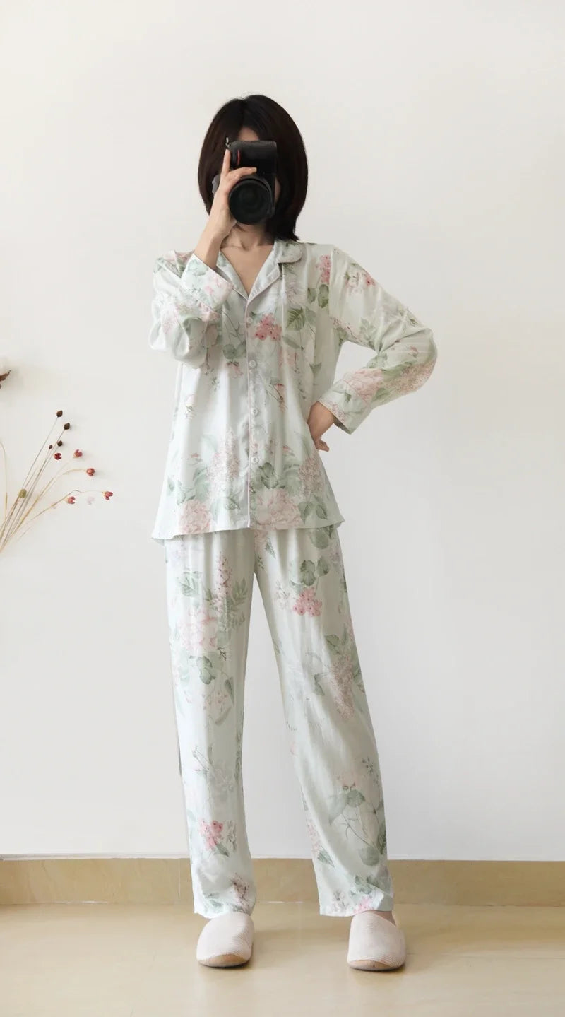 KAELAH Japanese style new spring and summer women's pajamas Viscose fiber silk