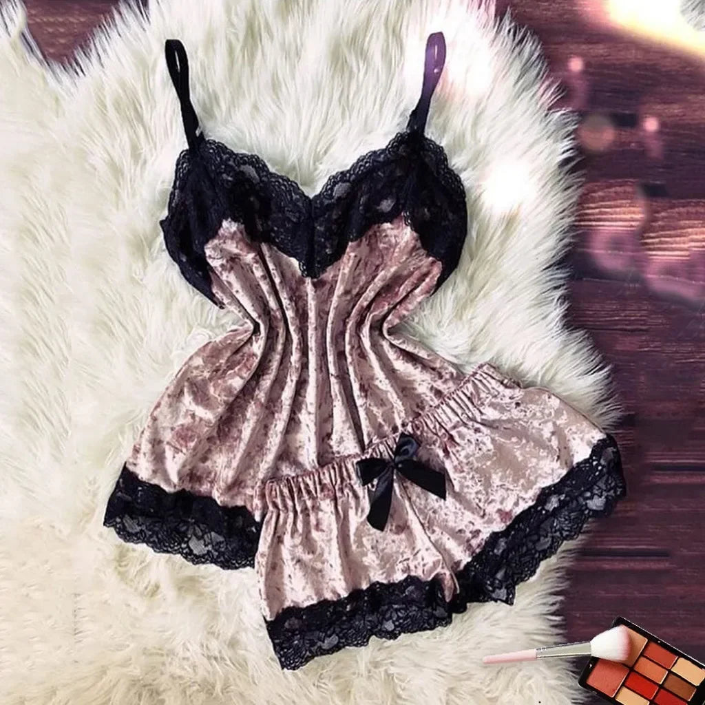 KAELAH Pure Velvet Pajamas Set Women's Sexy Lingerie Sleepwear Nightwear Cute