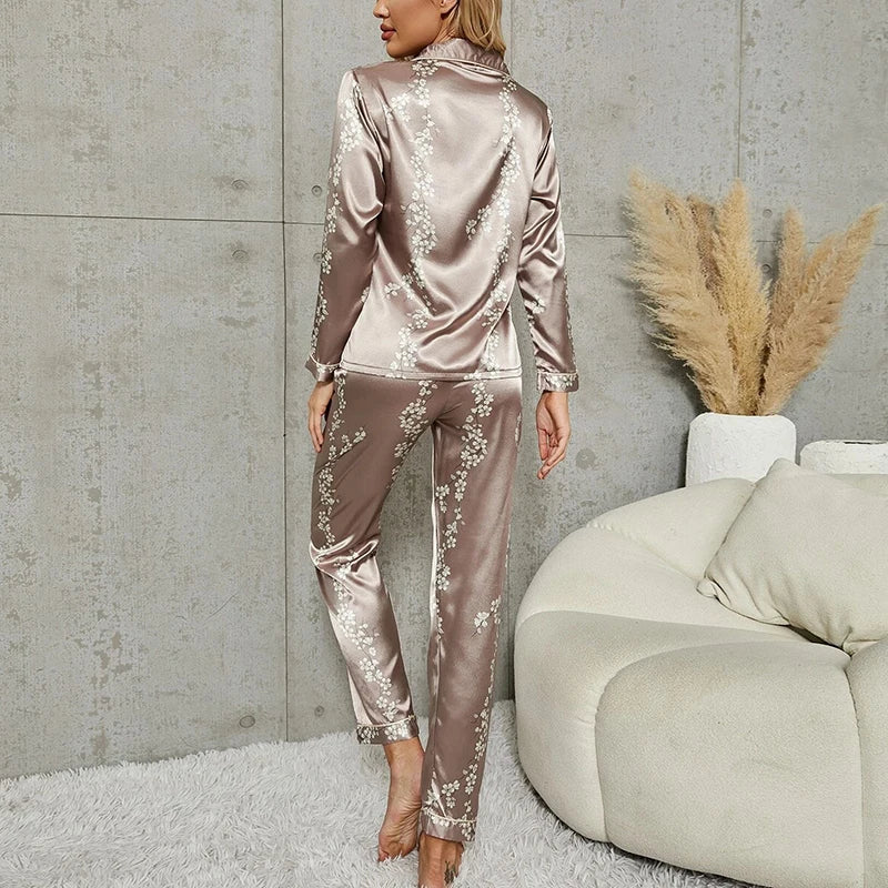 KAELAH Set Flowers Sleeve Sleepwear Women Button Down Nightwear Pj Sets Print