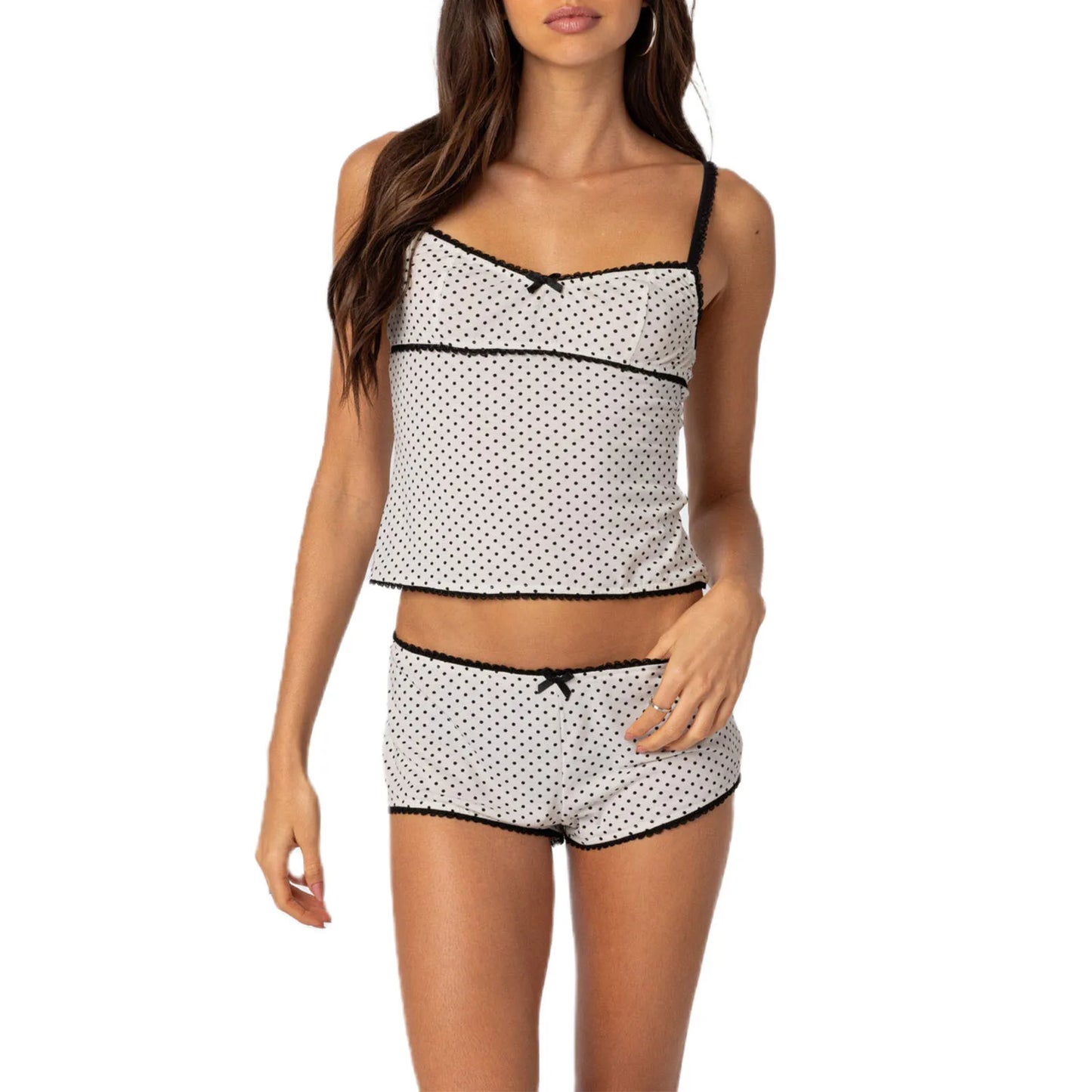 KAELAH Dot Print Sleeveless Camisole+ Elastic Shorts Club Sleepwear
