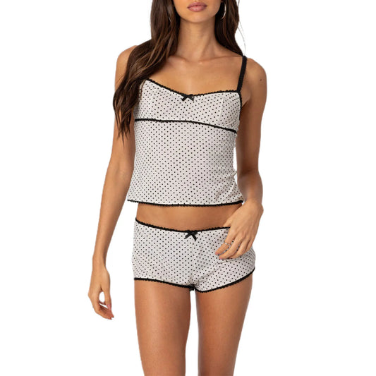 KAELAH Dot Print Sleeveless Camisole+ Elastic Shorts Club Sleepwear