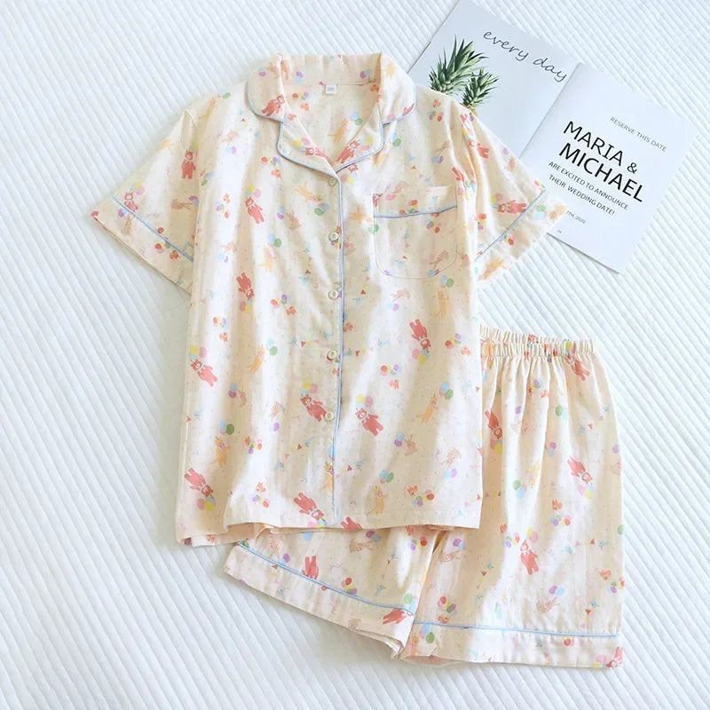 KAELAH Japanese simple short pyjamas womencotton short sleeves ladies