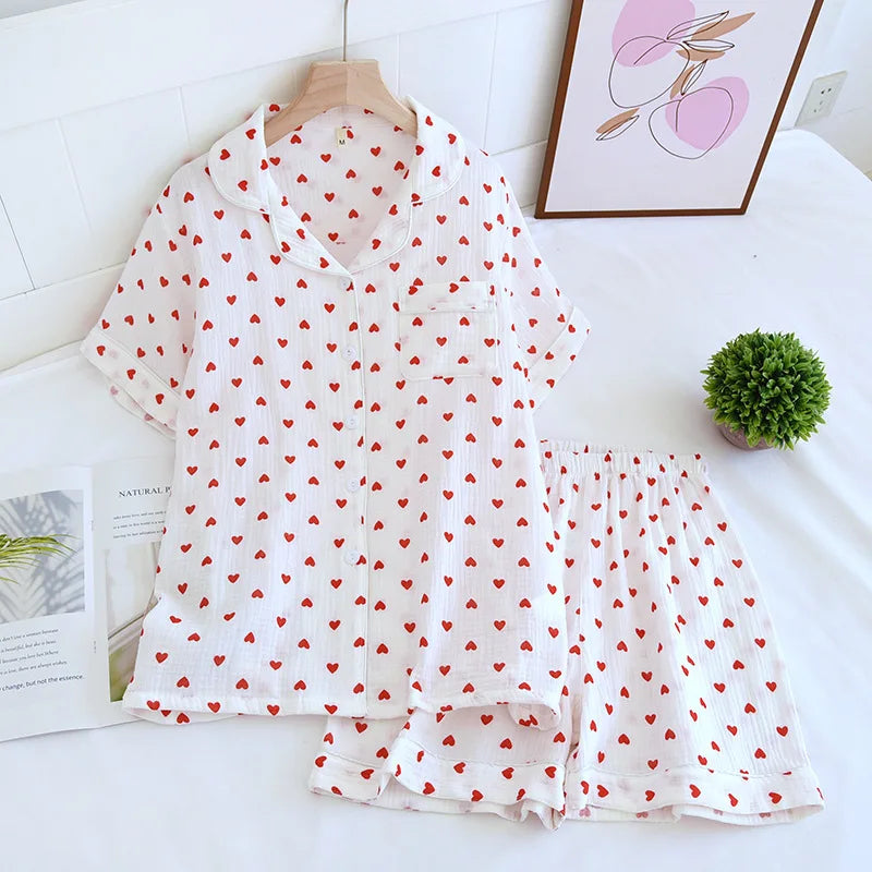 KAELAH Comfort Gauze Cotton Turn-down Collar Sleepwear Carrot