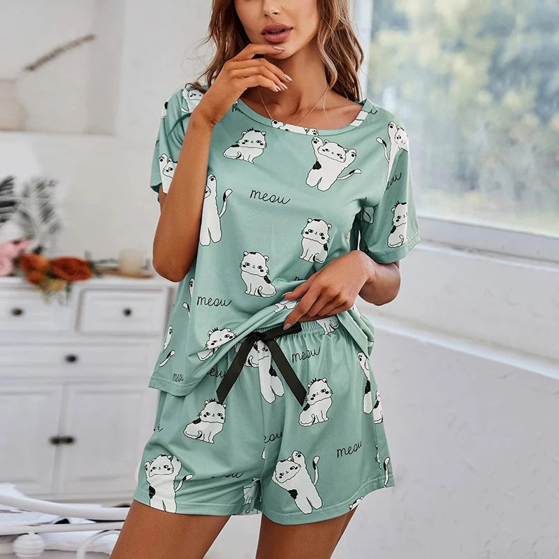 KAELAH Pajamas 2 Sets Short Sleeve Loungewear Cartoon Print