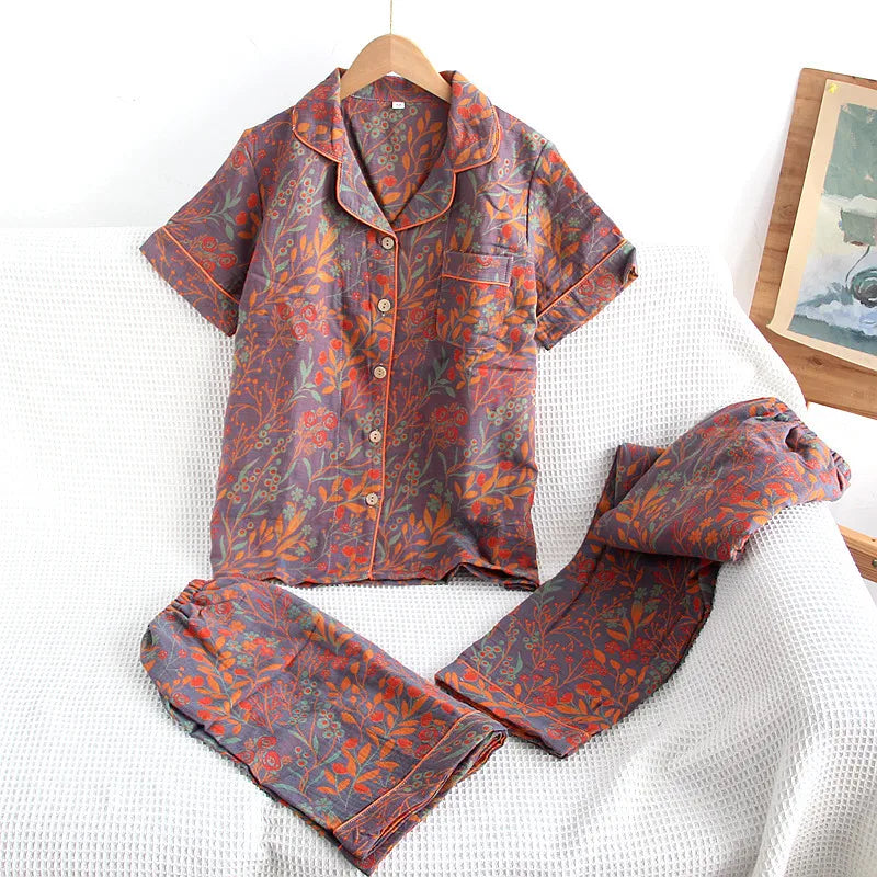 KAELAH Three Piece Cotton Jacquard Yarn Woven Floral Printed Cardigan