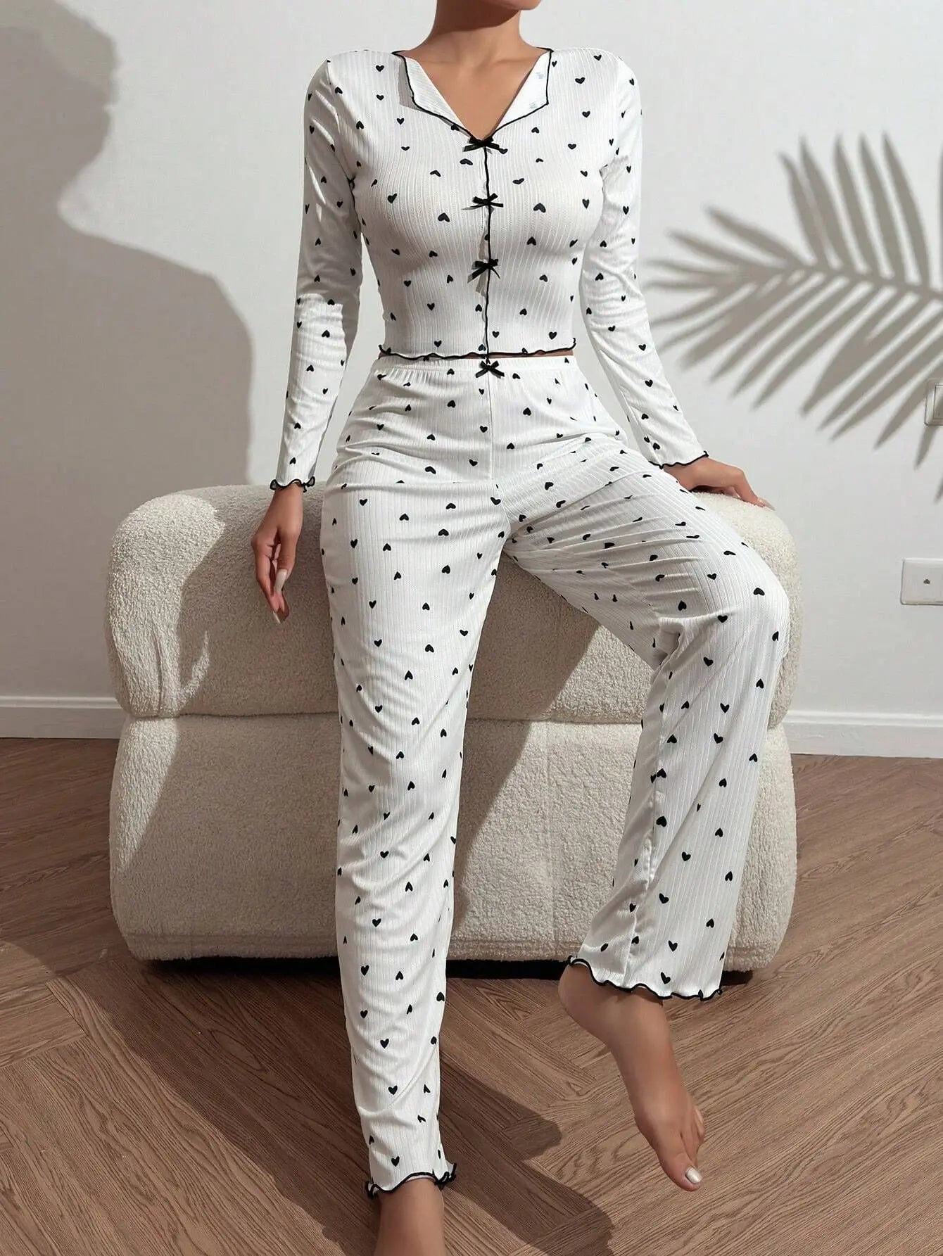 KAELAH Dots Sexy Fit Pajamas Set Home Suit Night Wear Sleepwear