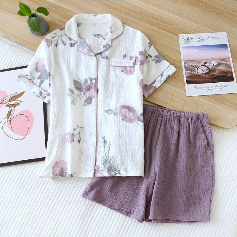 KAELAH Comfort Gauze Cotton Turn-down Collar Sleepwear Carrot