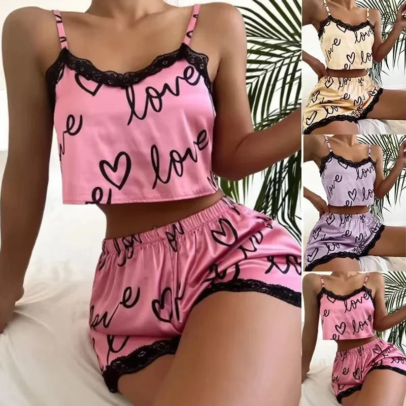 KAELAH 2 Pieces Homewear Print Underwear Pijama Sexy Lingerie Camisoles Tanks Nighty