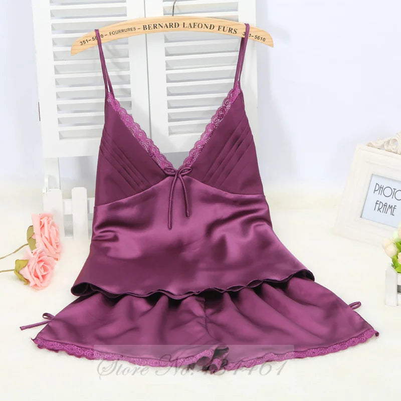 KAELAH Sexy Lace Bow Cami Suspender Pijamas Suit Lingerie