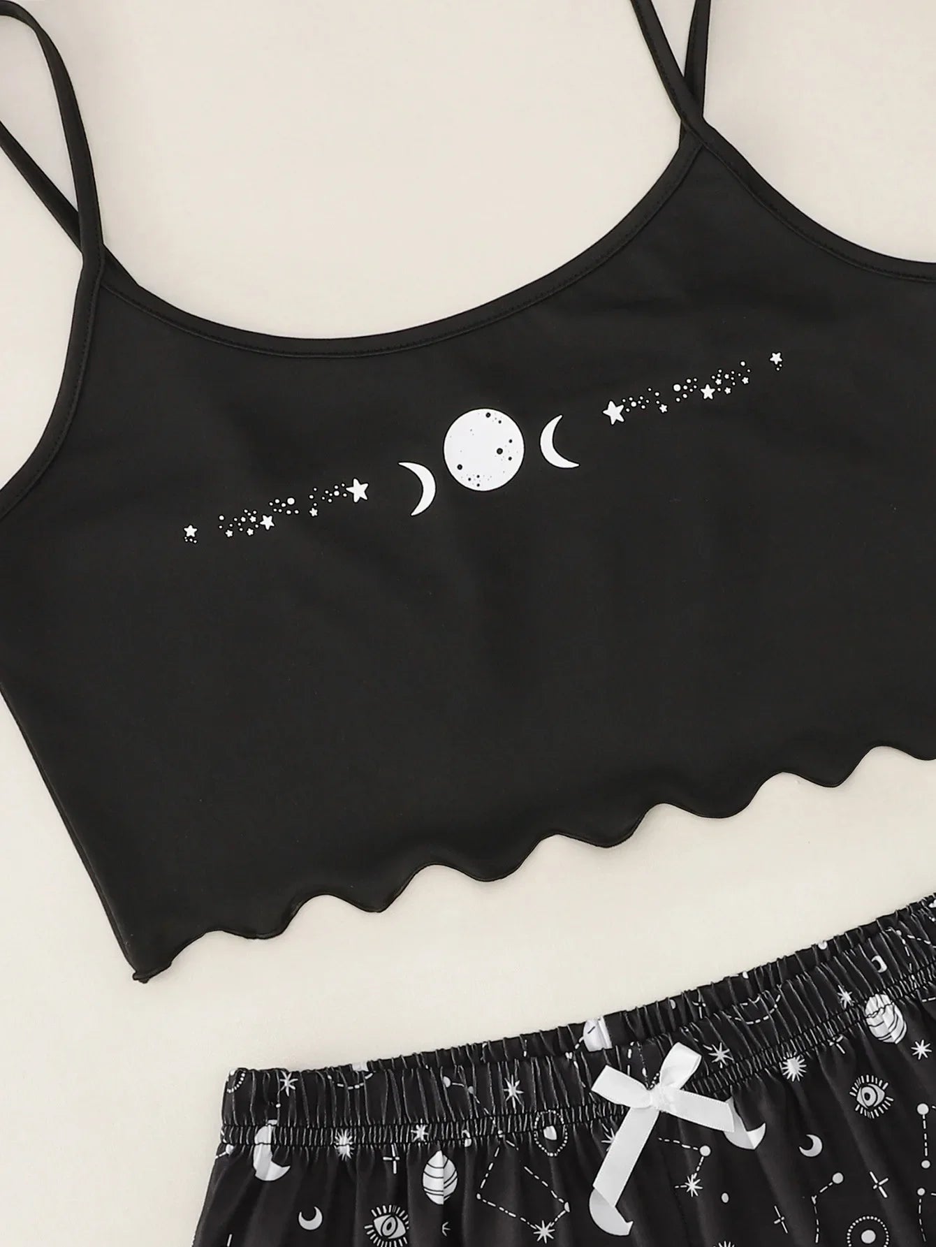 KAELAH Sleepwear Set Star Moon Printed Sleeveless Sling Crop Tops and Shorts