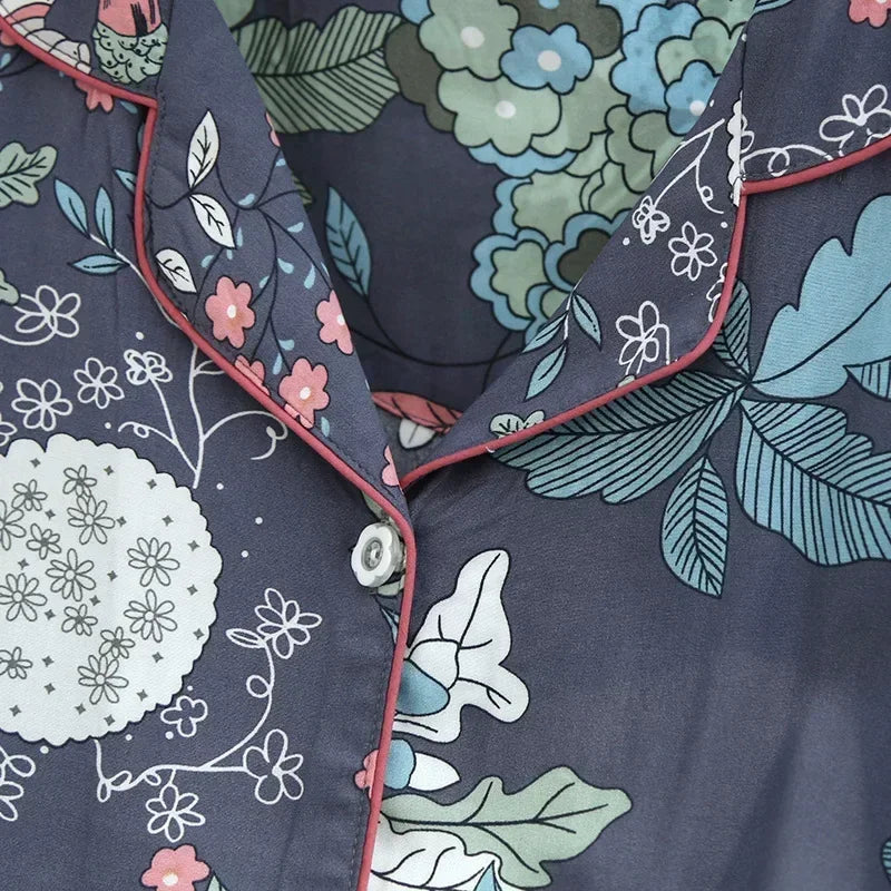 KAELAH cute cartoon floral viscose fiber pajamas two-piece long-sleeved home cotton
