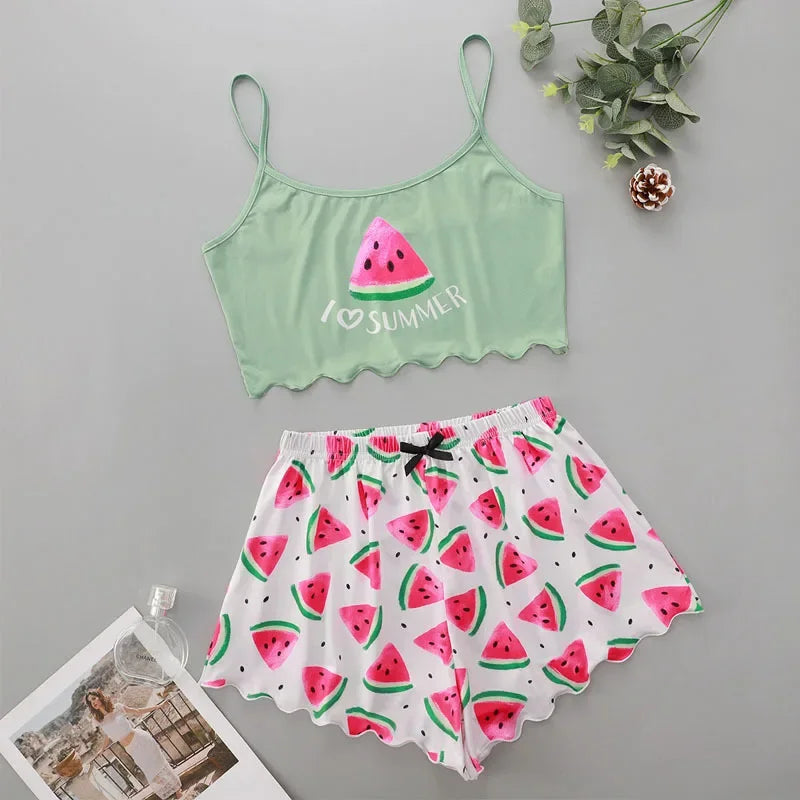 KAELAH Watermelon Lettuce Women Pajama Set Sleeveless