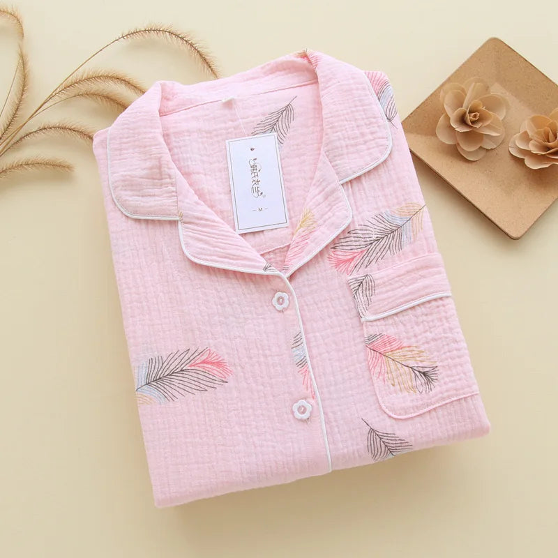 KAELAH Cotton Gauze Pajamas Polka Dot Print Sleepwear Lady