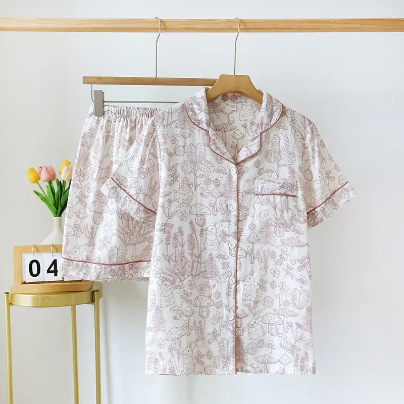 KAELAH Japanese simple short pyjamas womencotton short sleeves ladies