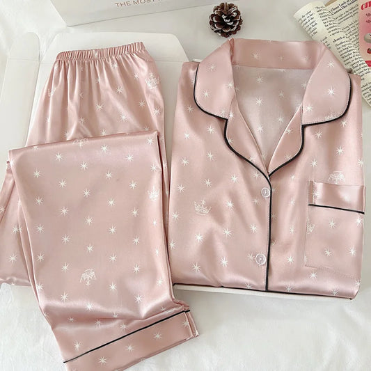 KAELAH Japanese-Style Cute Girl Star Print Ice Silk Nightwear Loungewear