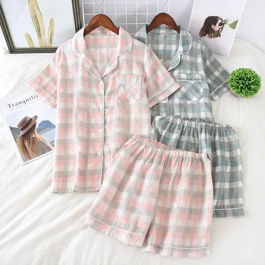 KAELAH Japanese simple short pyjamas womencotton short sleeves ladies
