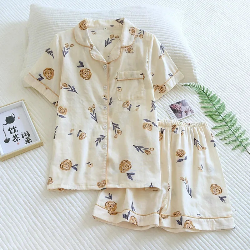 KAELAH Japanese simple short pyjamas womencotton short sleeves ladies