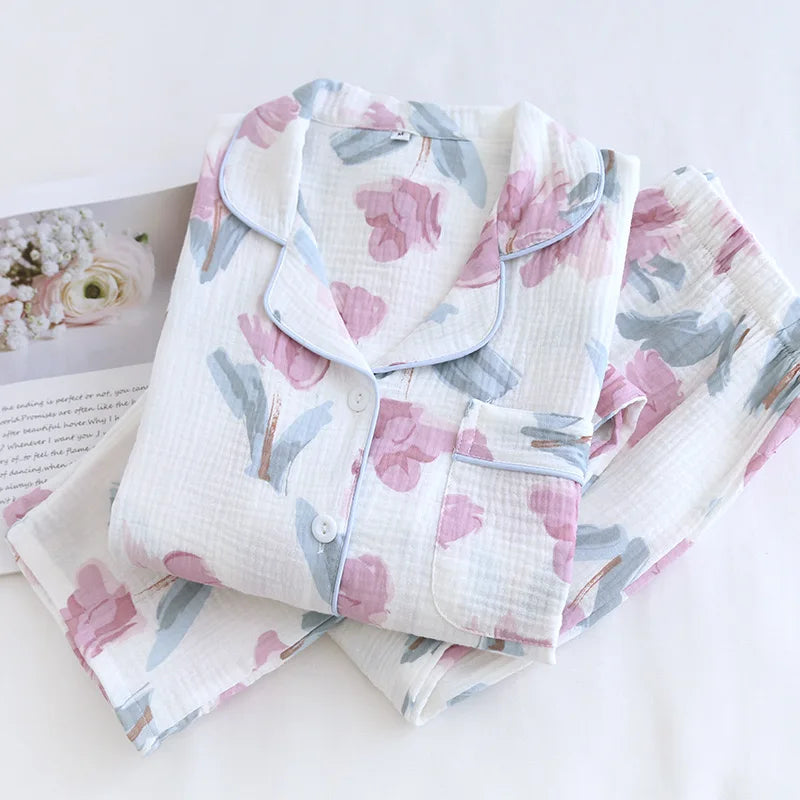 KAELAH Leaf Cotton Plus Pajamas Flower Printing Loungewear